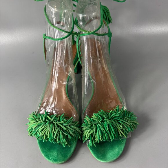 Aquazzura Green Suede Tassel Accents Sandals, Size 41 - Picture 4 of 12